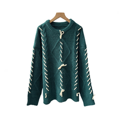 Pre Order: Bow Knot Round Neck Long Sleeve Knitted Sweater