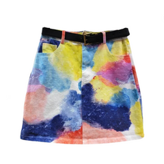 Tie Dye High Waist A-Line Denim Short Skirt