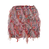 Striped Tassel Hip Hugging Mini Skirt