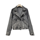 Nail Bead Inlaid Diamond Denim Jacket