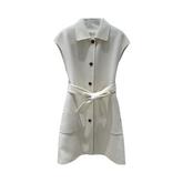 Solid Single Breasted Sleeveless Long Jacket