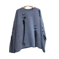 Pre Order: Bow Tie Round Neck Loose Knitted Sweater