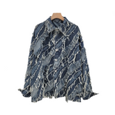 Patchwork Washed Burrs Tassel Long Sleeve Jacket