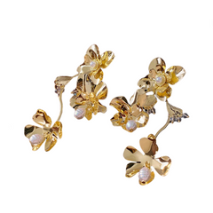 Metallic Flower Pearls Exaggerated Earrings