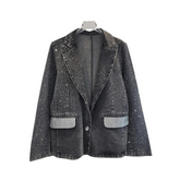 Diamond Studded Washed Black Denim Jacket