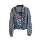 Plaid Rivet Diamond Denim Jacket