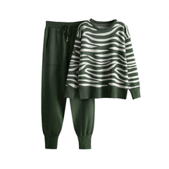 Zebra Striped Knitted Top Pants Casual Set