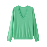 Solid V-Neck Smooth Soft Wool Knitted Loose Sweater
