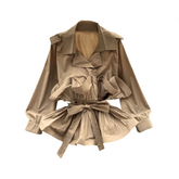 Solid V-Neck Pleated Long Sleeve Top