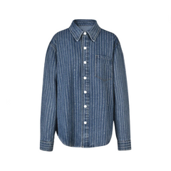 Denim Rhinestones Long Sleeved Loose Shirt