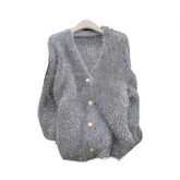 Silver Thread V-Neck Oversized Knitted Cardigan