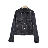 Diamond Tassel Long Sleeve Black Denim Jacket