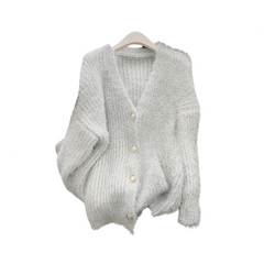 Silver Thread V-Neck Oversized Knitted Cardigan