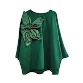 Pre Order: Big Flower Patchwork Solid Loose T-Shirt