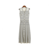 Classic Striped Sleeveless V-Neck Knitted Dress