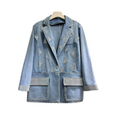 Triangle Diamond Embroidered Denim Blazer
