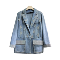 Triangle Diamond Embroidered Denim Blazer