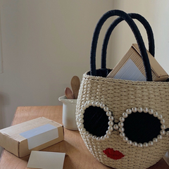 Cute Cartoon Woven Bucket Handbag