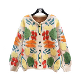 Fruit Jacquard Knitted Oversized Cardigan