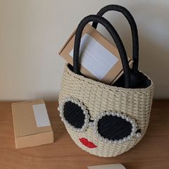 Cute Cartoon Woven Bucket Handbag
