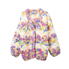 Rainbow V-Neck Long Sleeved Loose Thick Knit Cardigan