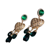 Green Water Droplet Heart-Shaped Earrings