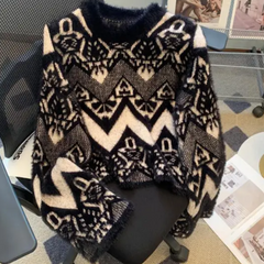 Vintage Jacquard Loose Knit Sweater