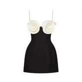 White 3D Flower A-Line Black Party Dress