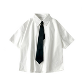 Pre Order: Black Tie White Loose Short Sleeved Shirt