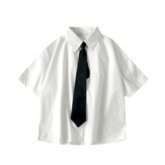 Pre Order: Black Tie White Loose Short Sleeved Shirt