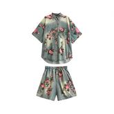 Vintage Floral Shirt + Elastic Waist Shorts Set