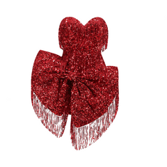 Red Sequin Bow Tassel Mini Dress