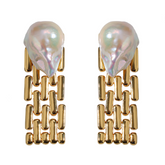 Retro Wide Chain Baroque Pearl Earrings