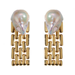 Retro Wide Chain Baroque Pearl Earrings