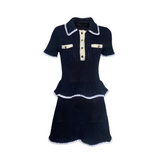 Pre Order: Blue Ruffled Edge Short Sleeved Knitted Dress
