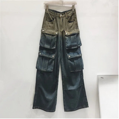 Washed Gradient Multi Pocket Loose Pants