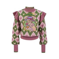Diamond Grid Cat Afternoon Tea Embroidered Sweater