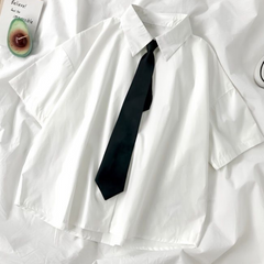 Pre Order: Black Tie White Loose Short Sleeved Shirt