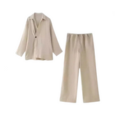 Long Sleeved Single Button Top + Straight Pants Set
