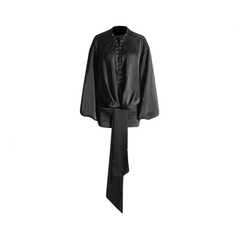 Sexy Elegant Satin Lace Chest Bubble Sleeves Mini Dress