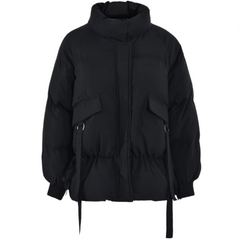 Stand Collar Waist Cinching Warm Jacket