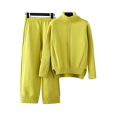 Casual Thick Turtleneck Knit Sweater + Wide Leg Knit Pants