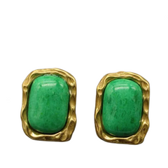 Medieval 925 Silver Needle Green Stone Earrings