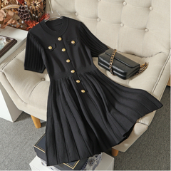 Solid Round Neck A-Line Knitted Dress