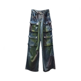 Pre Order: Multi Pocket Color Stained Straight Leg Jeans