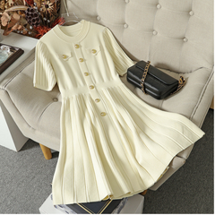 Solid Round Neck A-Line Knitted Dress