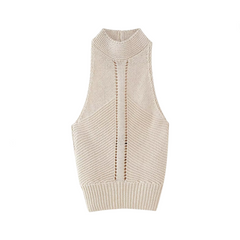 Solid Hollow Knitted Hanging Neck Top