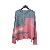 Round Neck Soft Loose Color Block Knitted Sweater