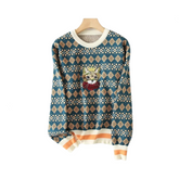 Queen Cat Embroidery Long Sleeved Sweater