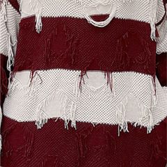 Striped Tassel V-Neck Loose Knitted Sweater